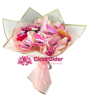 Led Işıklı Pembe Kelebekler Buketi, Mersin Çiçekçilik, 